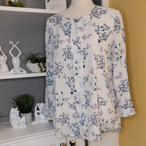 Floral Blouse Purple Blue White Van Heusen - Picture 1 of 7